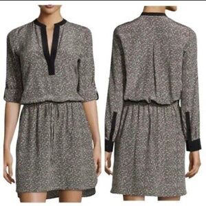 Vince Silk Dress Drawstring Waist Hi-Lo Shirtdress Long Roll Tab Sleeves